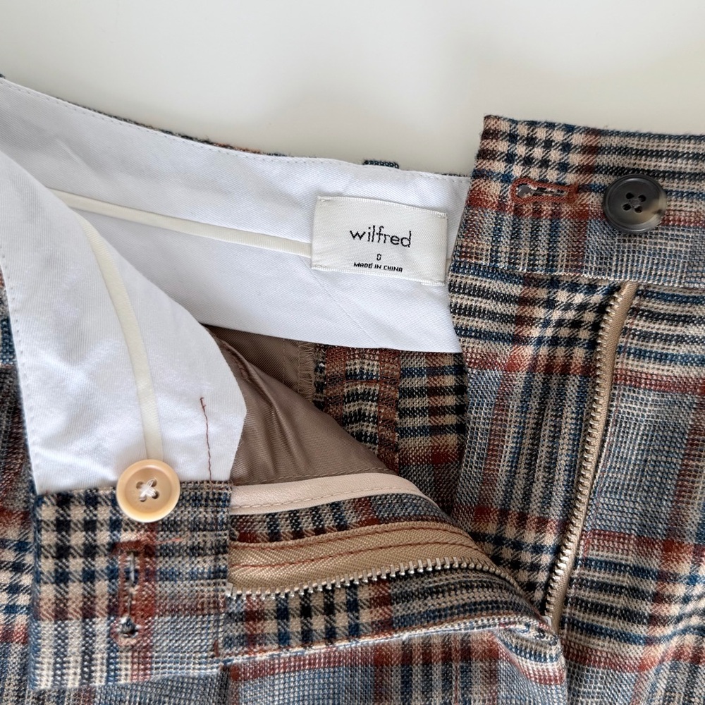 Wilfred Davita Plaid Wool Pants High Rise Cuffed Cropped Brown Check Trouser 0 - Picture 4 of 14